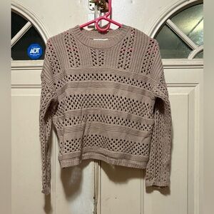 moon & madison Open-Knit Taupe Crewneck Sweater